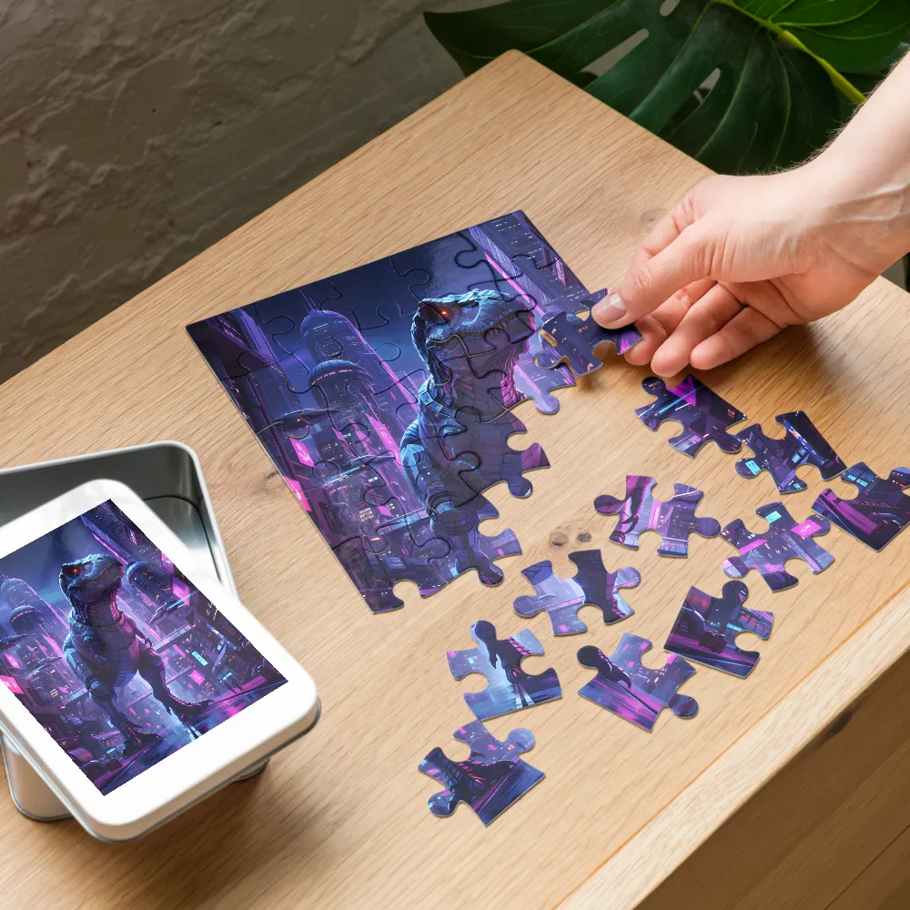 Cyberpunk T-Rex 
 Jigsaw Puzzle in Tin Box