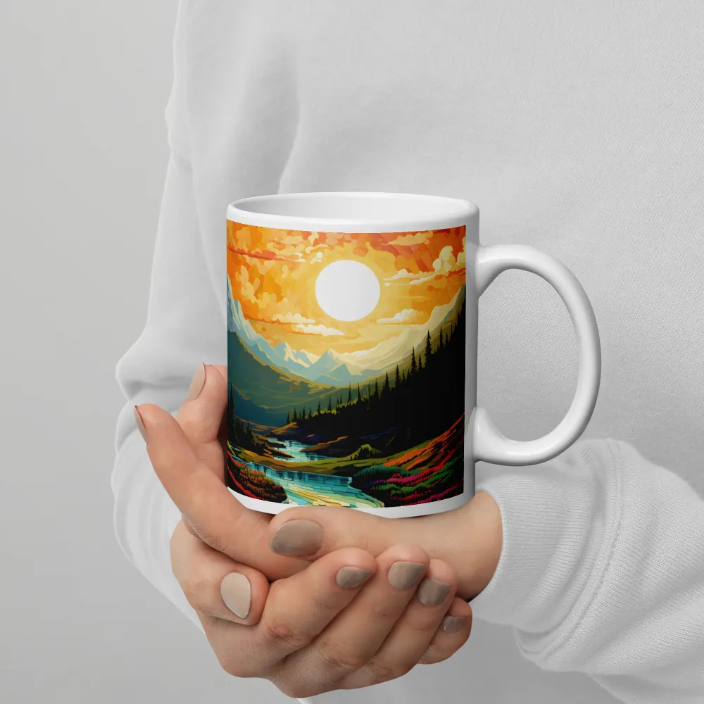 Serenity in Sunset: A Winding River's Embrace | Mugs | Multiple Sizes & Colors