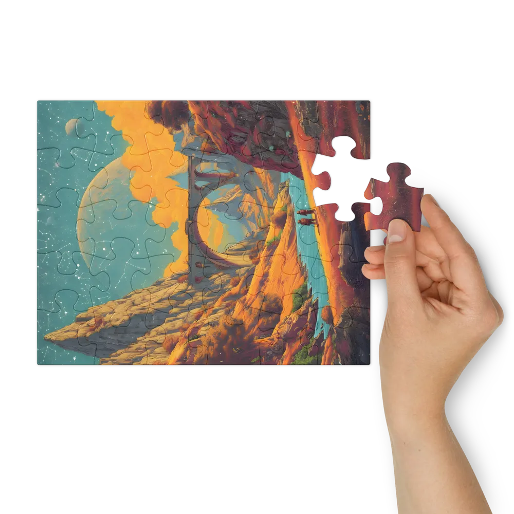 Bridge Under a Teal Sky 
 Jigsaw Puzzle in Tin Box