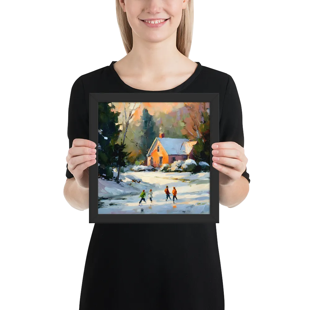 Sunlit Winter Cottage 
 Poster with Black Frame | 10″x 10″