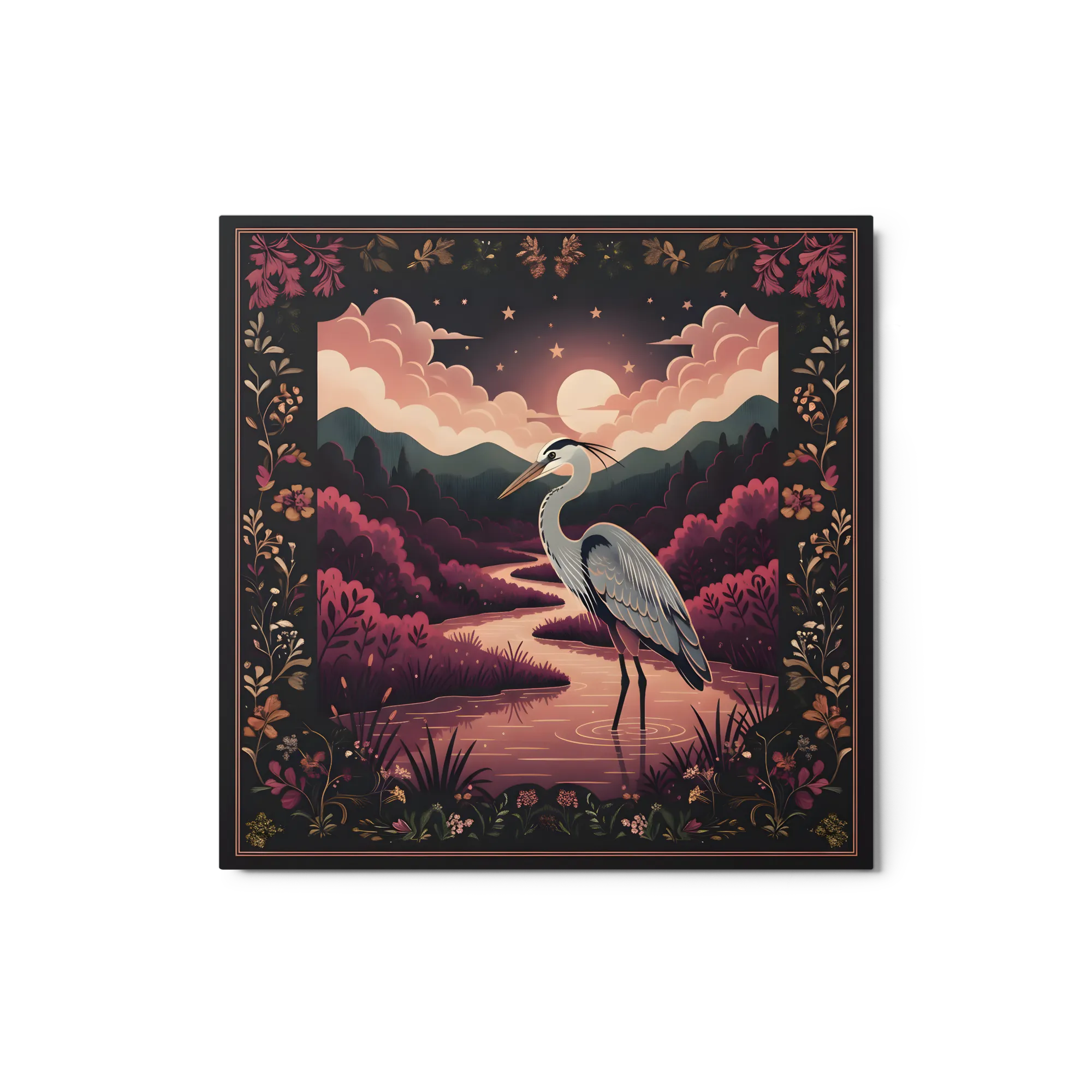 Moonlit Heron 
 Metal Print | 12″x 12″