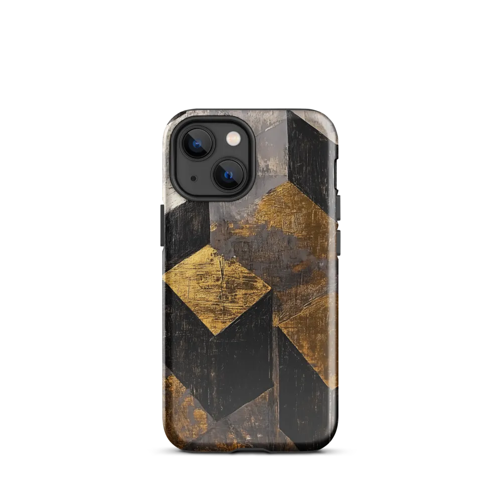 Geometric Harmony in Gold and Black | Phone Case |  13 mini | Tough Case | Glossy