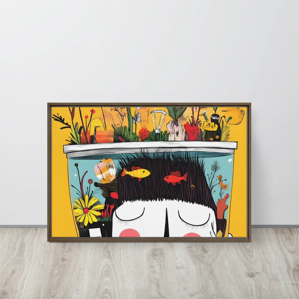 Whimsical Garden Head | Canvas with Brown Frame | 20″×30″