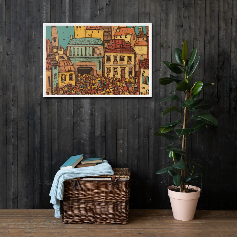 The Quirky City Gathering | Canvas with White Frame | 24″×36″