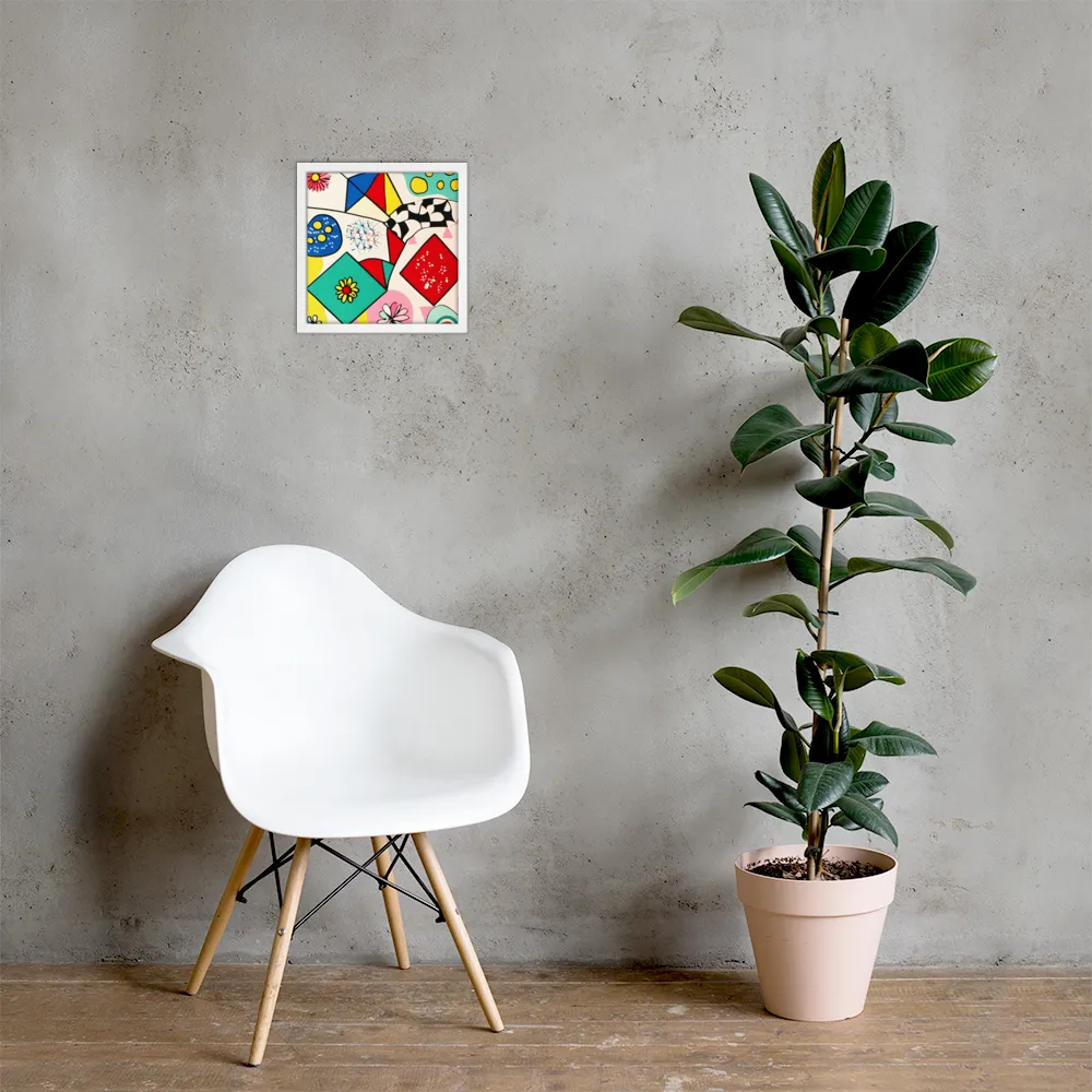 Joyful Geometry: A Playful Dance of Shapes and Colors | Poster with White Frame | 12″×12″