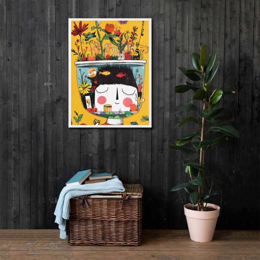 Whimsical Garden Head | Canvas with White Frame | 24″×32″