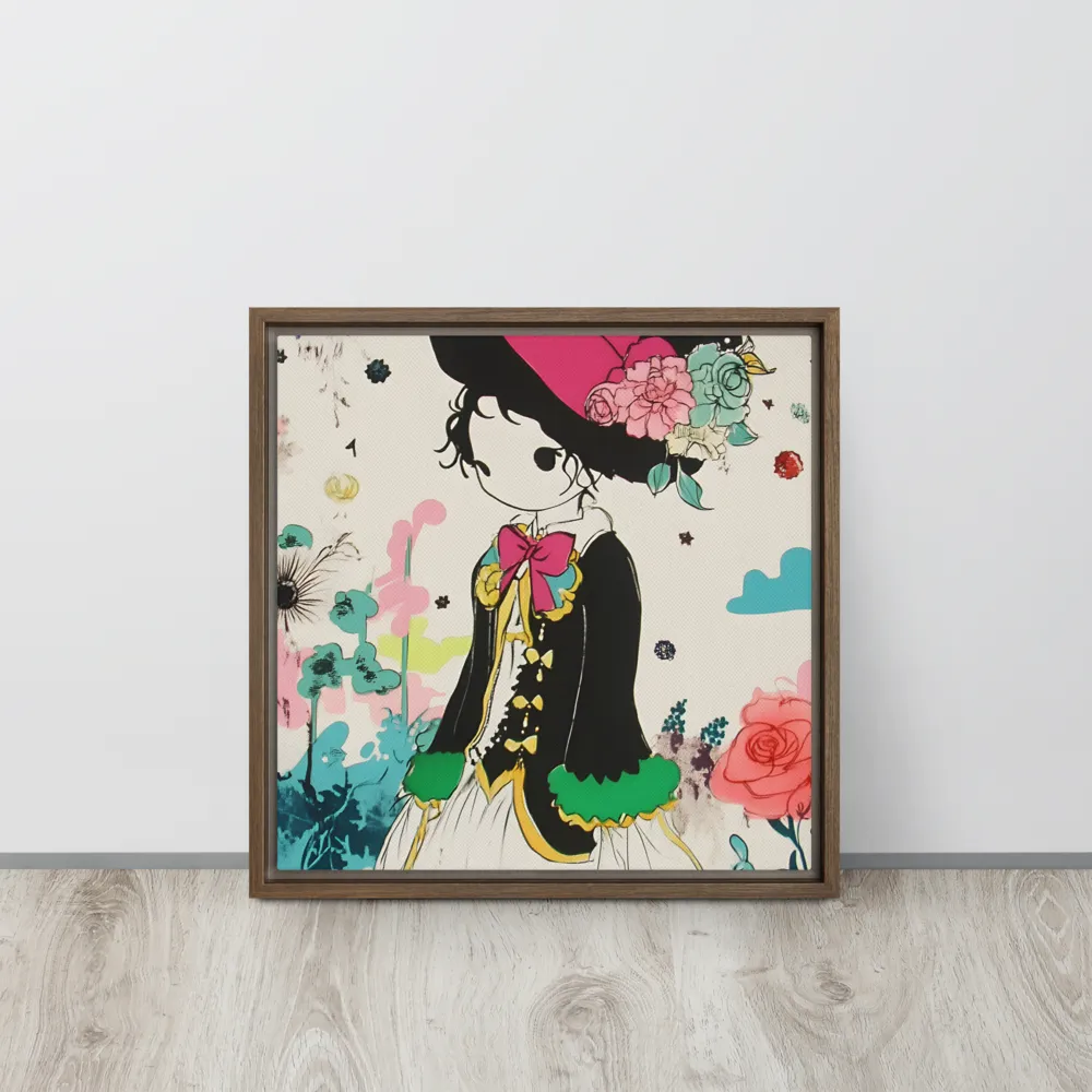 Whimsical Garden Reverie | Canvas with Brown Frame | 16″×16″