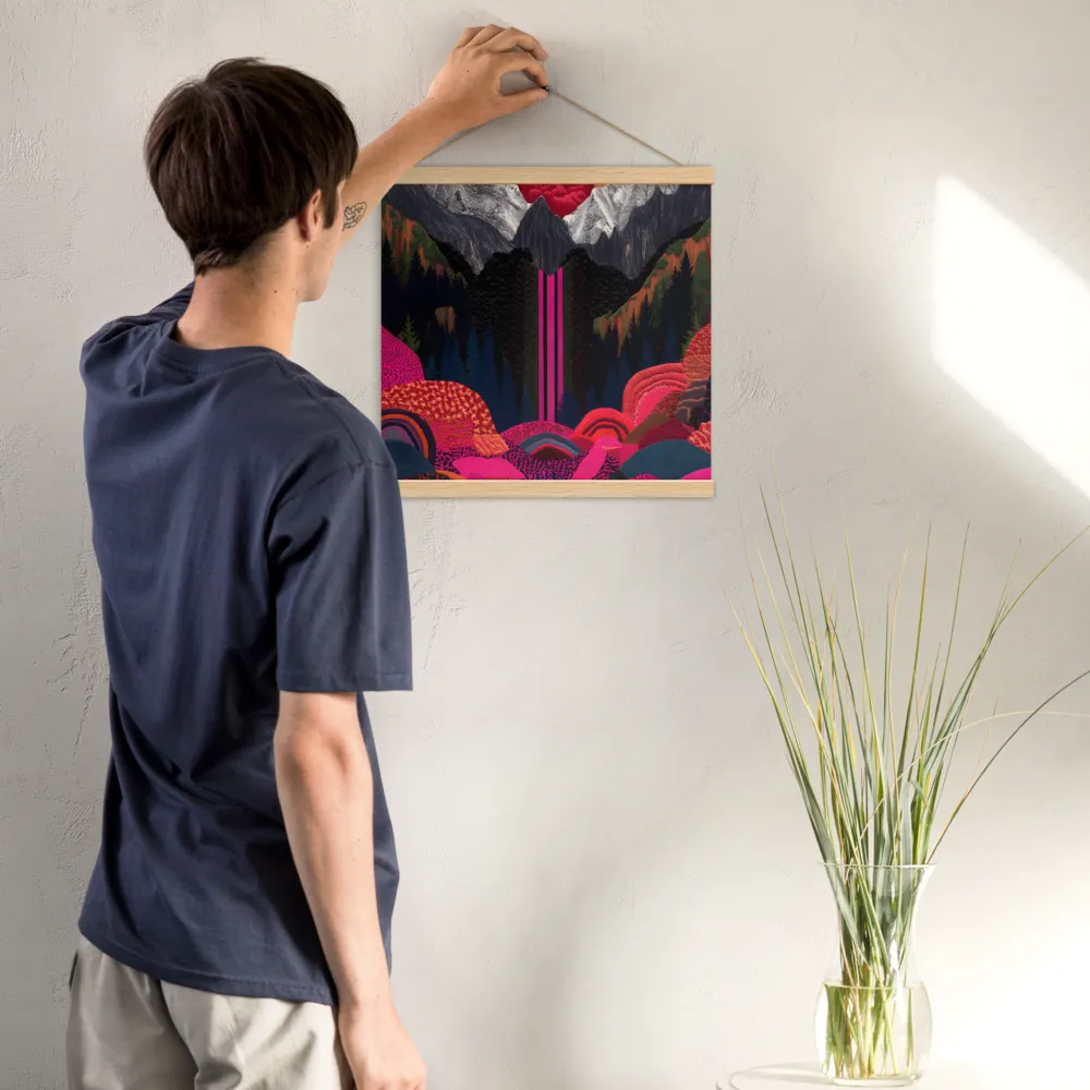 Ethereal Cascade: A Surreal Landscape | Poster With Oak Wood Hanger | 16″×16″