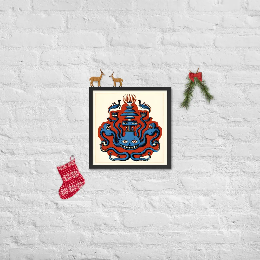 Grinning Octopus Totem 
 Poster with Black Frame | 16″x 16″