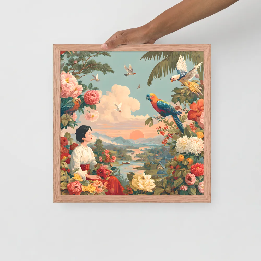 Sunset Garden Reverie 
 Poster with Red oak Frame | 16″x 16″