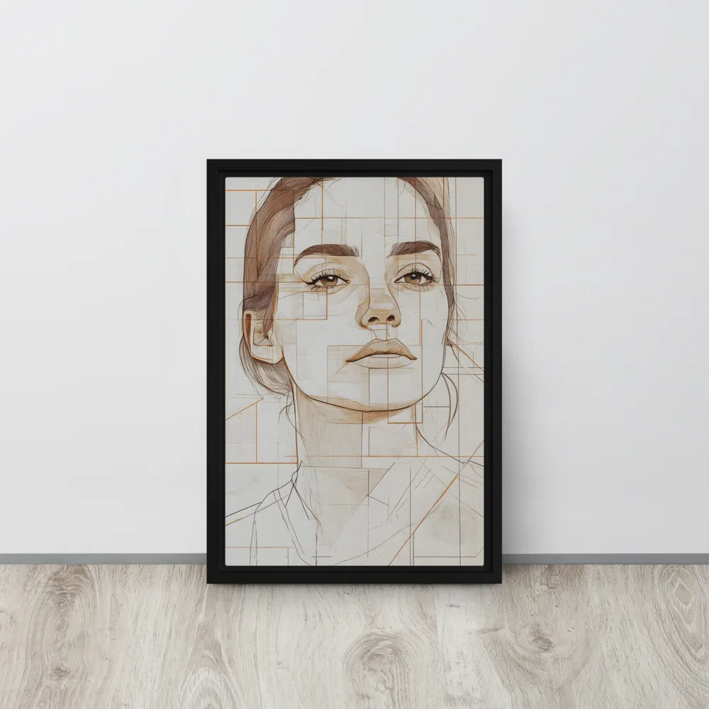 Geometric Serenity: A Minimalist Portrait | Canvas with Black Frame | 12″×18″