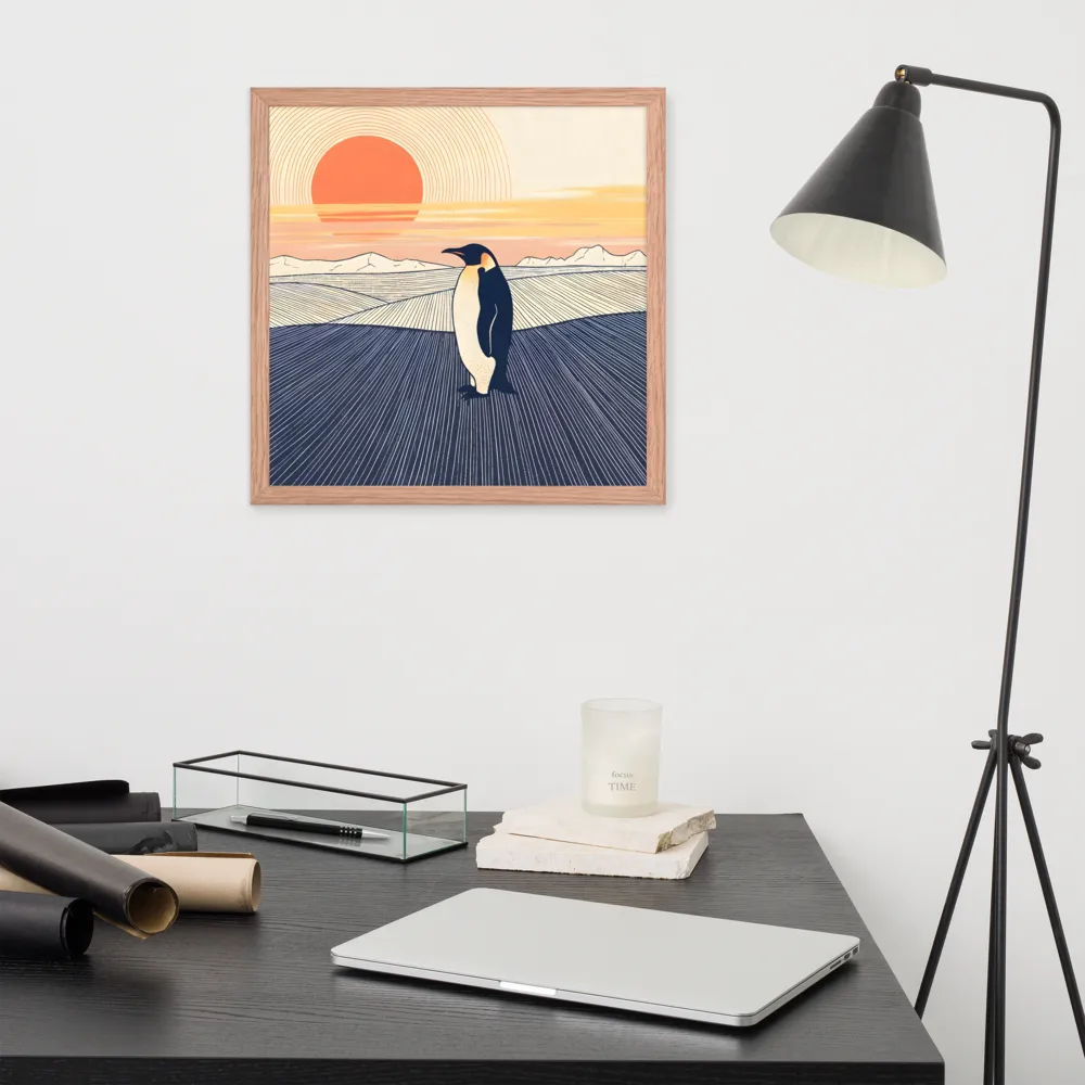 Penguin at Sunset 
 Poster with Red oak Frame | 16″x 16″