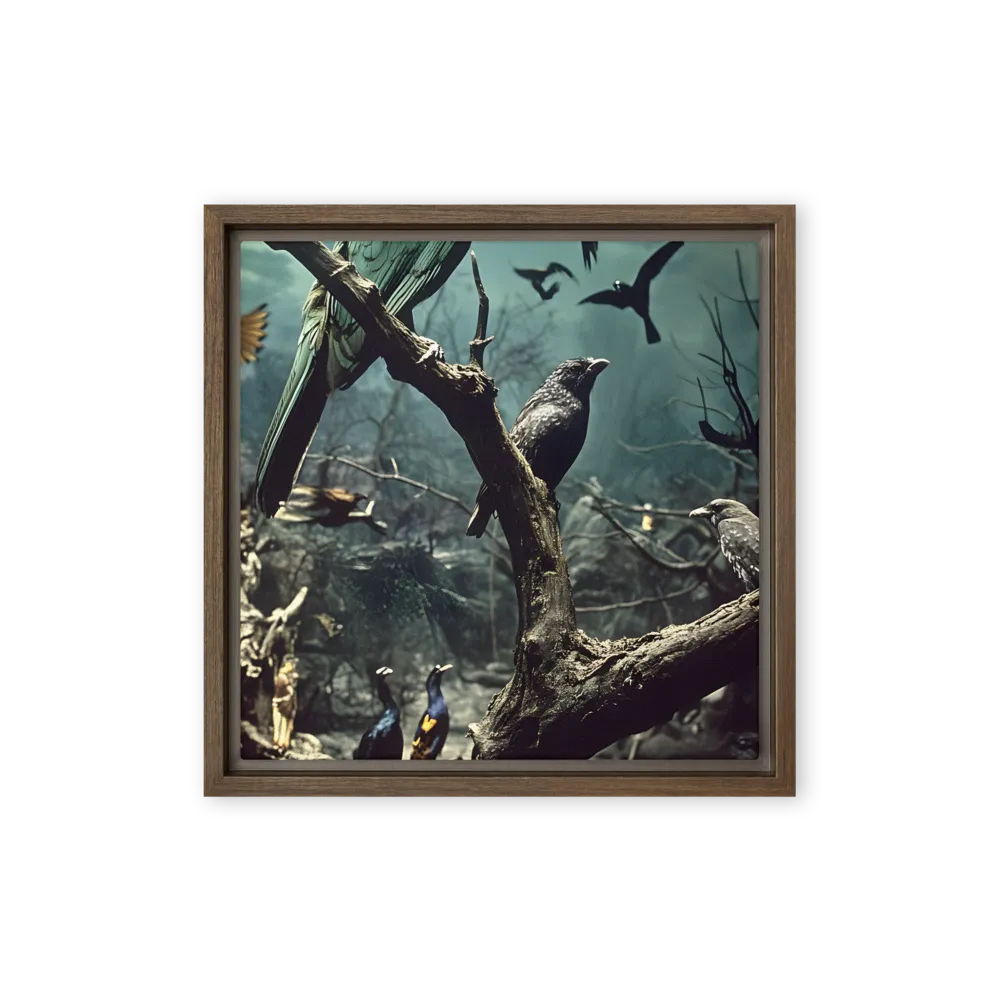 Whispers of the Avian Realm | Canvas with Brown Frame | 12″×12″
