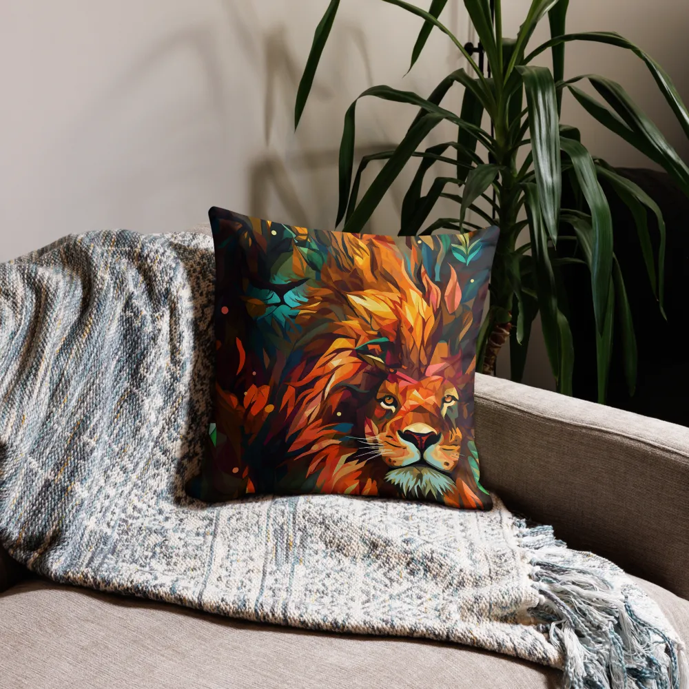 Majestic Gaze: The Polygonal Lion | Pillow | 18″×18″