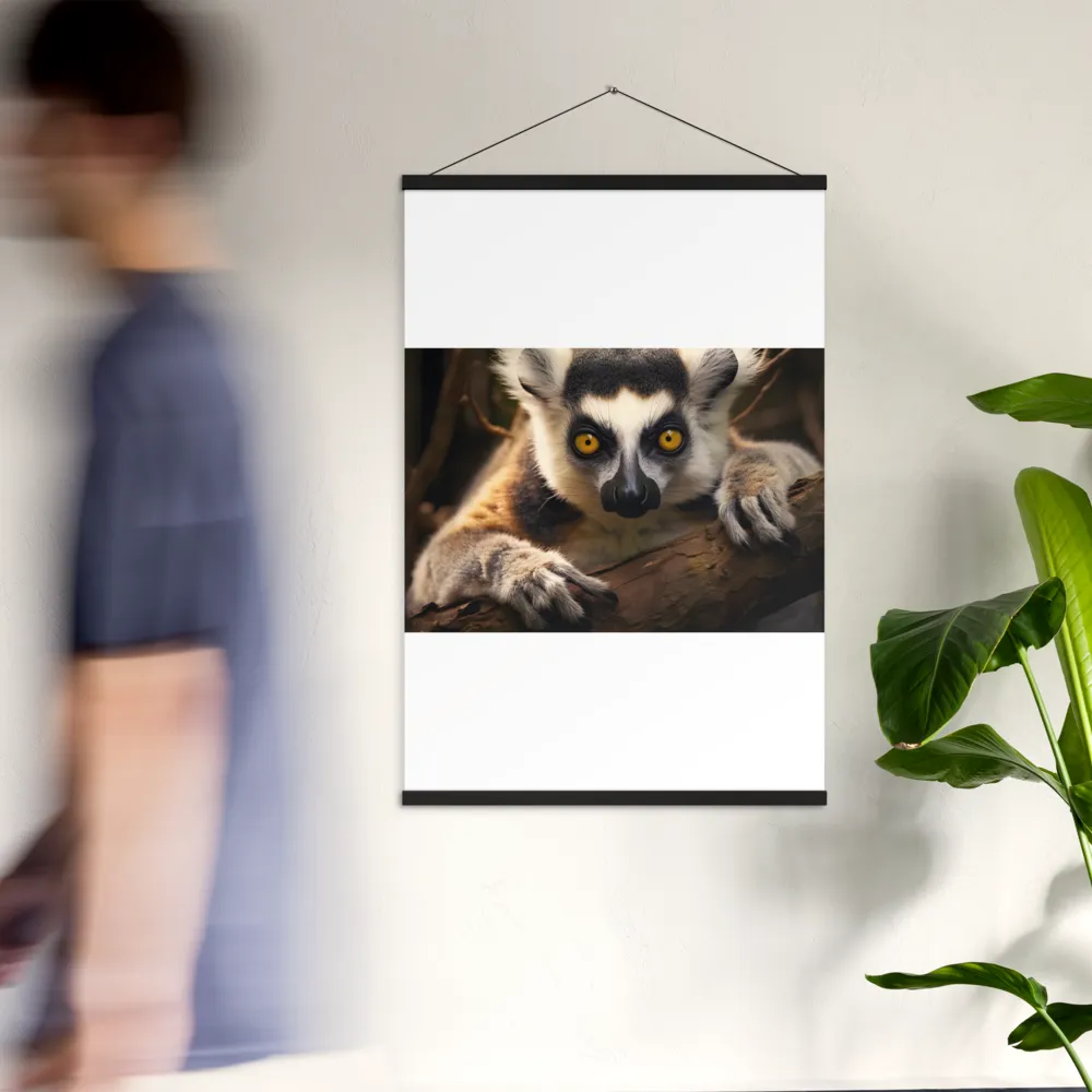 The Watchful Lemur | Poster With Black Wood Hanger | 24″×36″