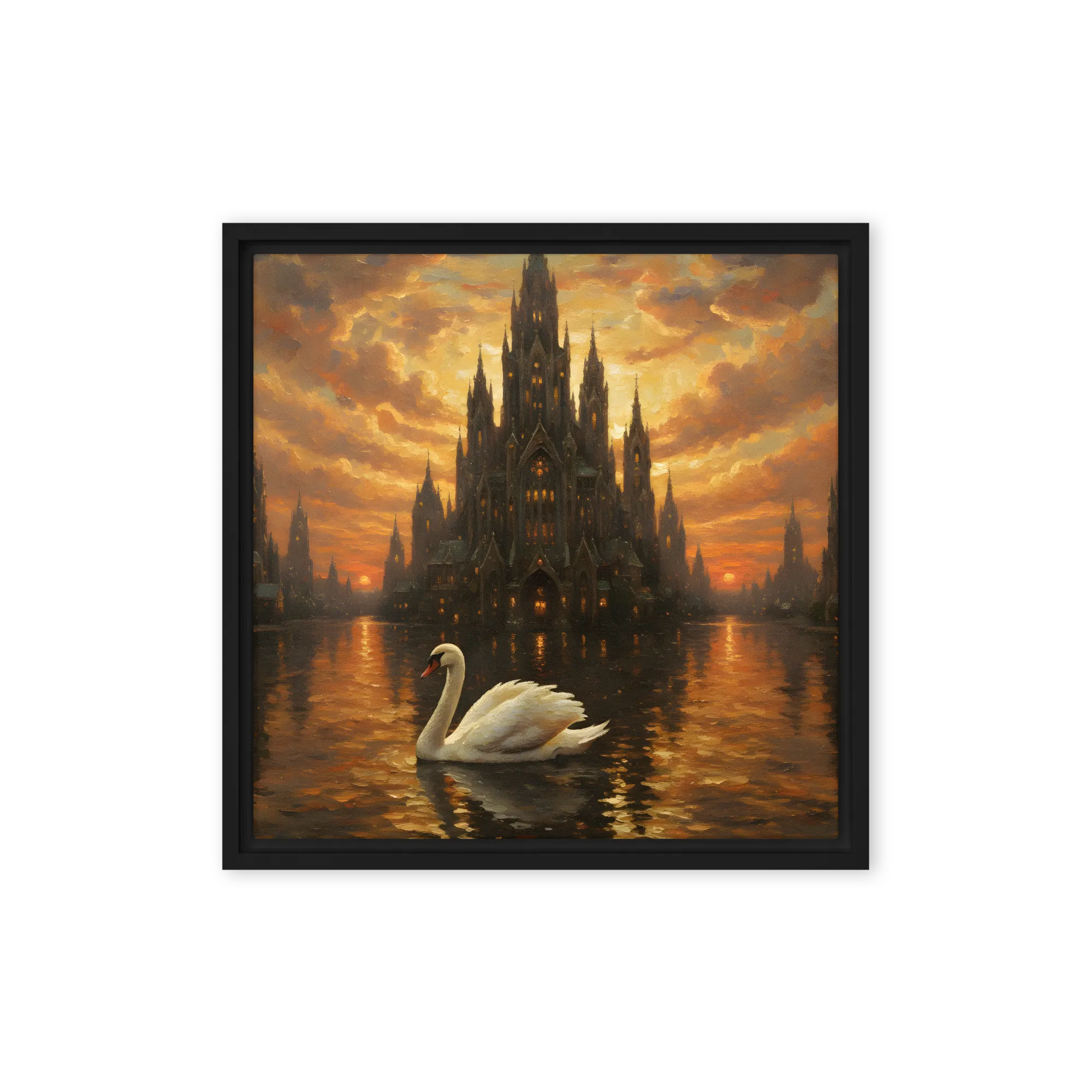 Swan at Gothic Sunset 
 Canvas with Black Frame