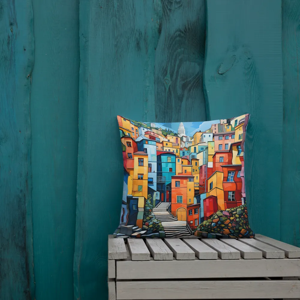 Vibrant Village: A Cubist Journey | Pillow | 18″×18″