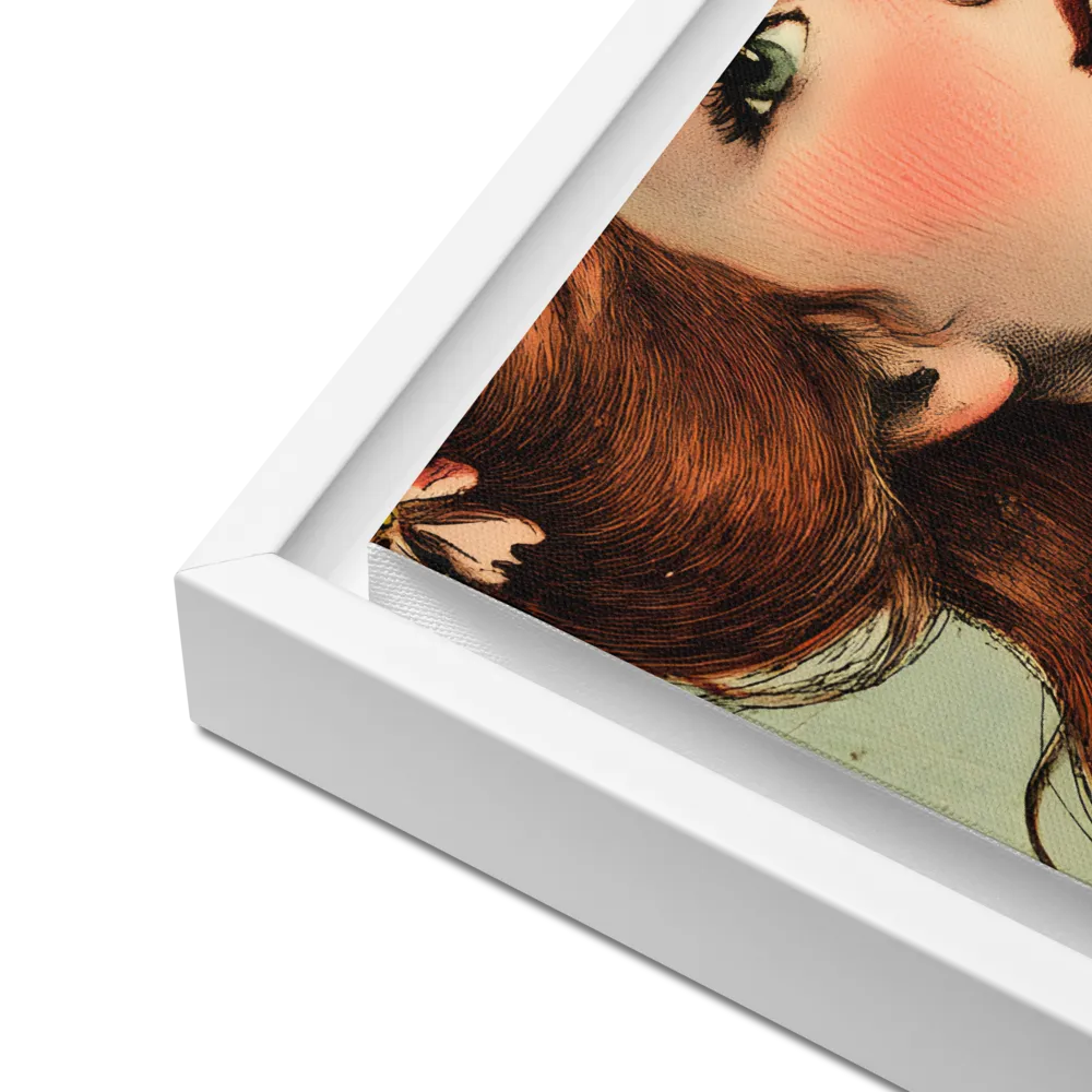 Whimsical Portrait of a Flower-Adorned Girl | Canvas with White Frame | 12″×16″