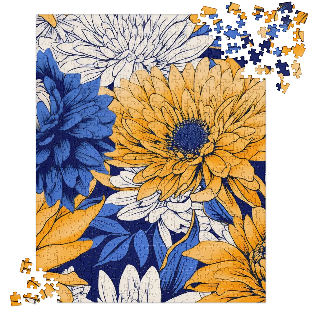 Floral Harmony in Blue and Yellow | Jigsaw Puzzle | 520 pieces