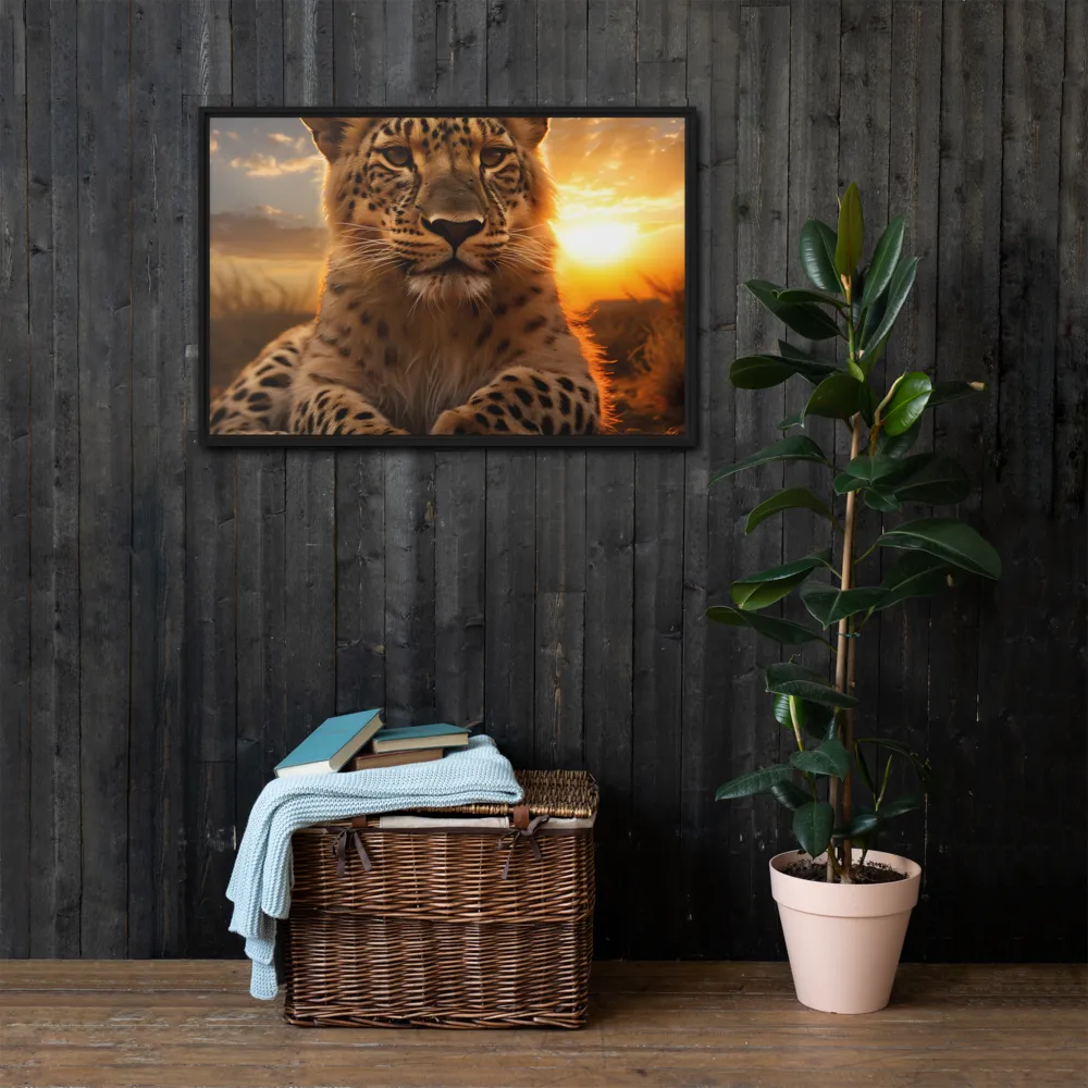 Regal Presence: The Leopard at Sunset | Canvas with Black Frame | 24″×36″