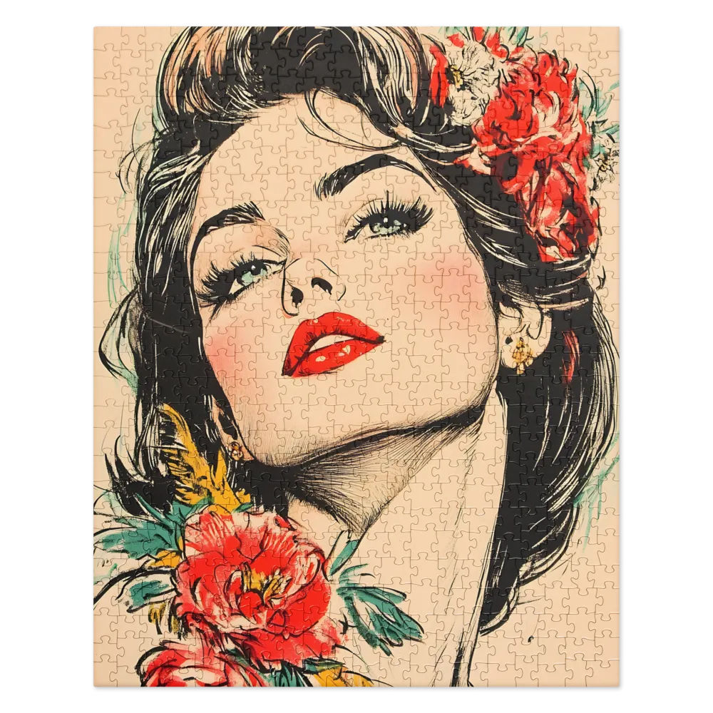 Radiance in Red: A Portrait of Elegance | Jigsaw Puzzle | 520 pieces