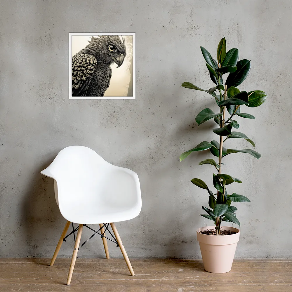 Majestic Owl in Detail | Poster with White Frame | 18″×18″