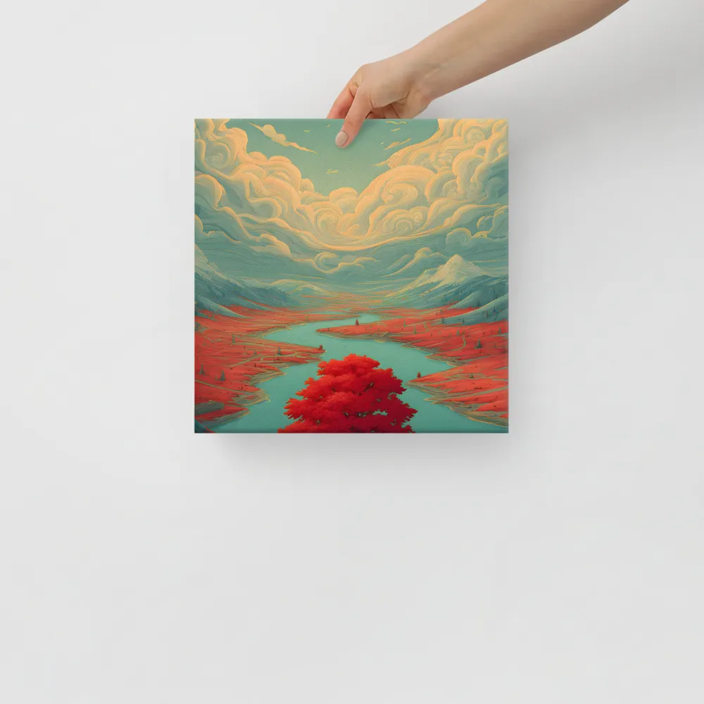 Red Tree by the Turquoise River 
 Canvas | 12″x 12″