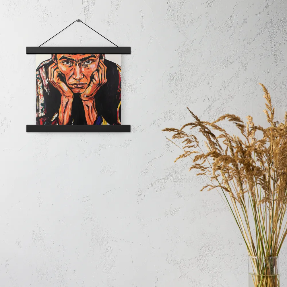 Contemplative Intensity: An Expressionist Portrait | Poster With Black Wood Hanger | 10″×10″