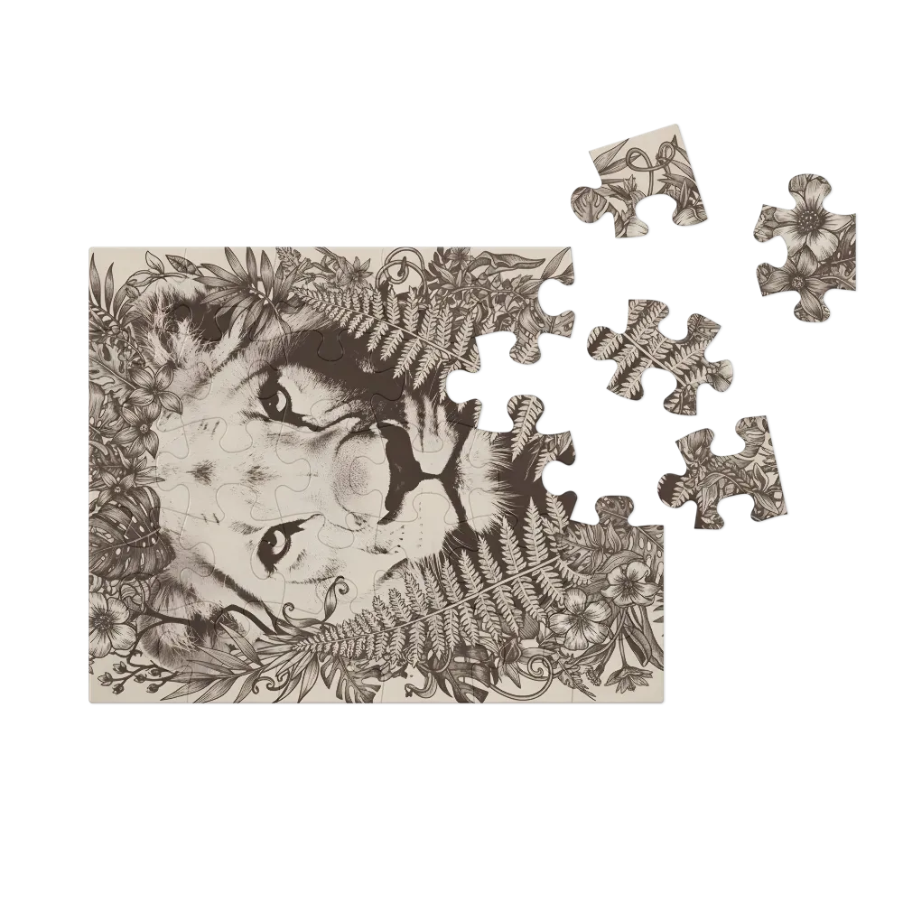 Lion Among Ferns 
 Jigsaw Puzzle in Tin Box