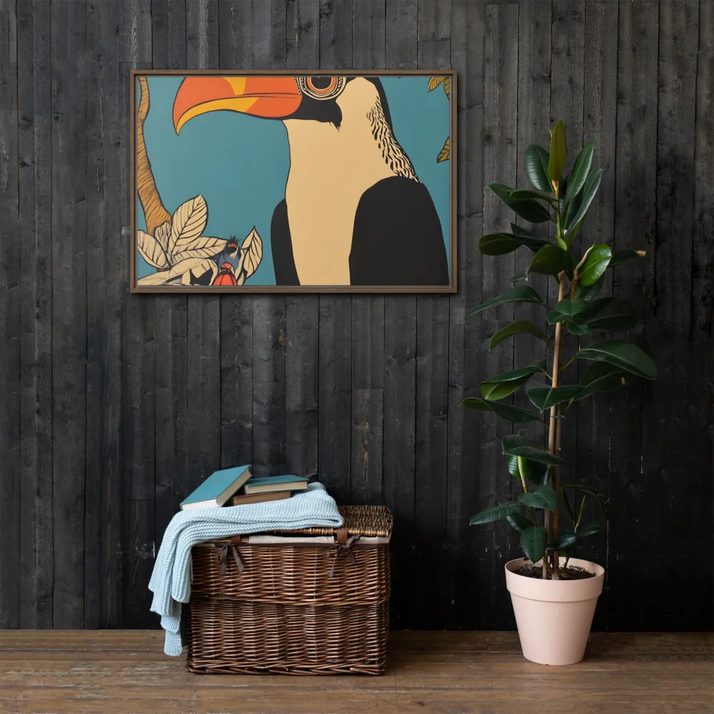 Tropical Majesty: The Toucan at Rest | Canvas with Brown Frame | 24″×36″