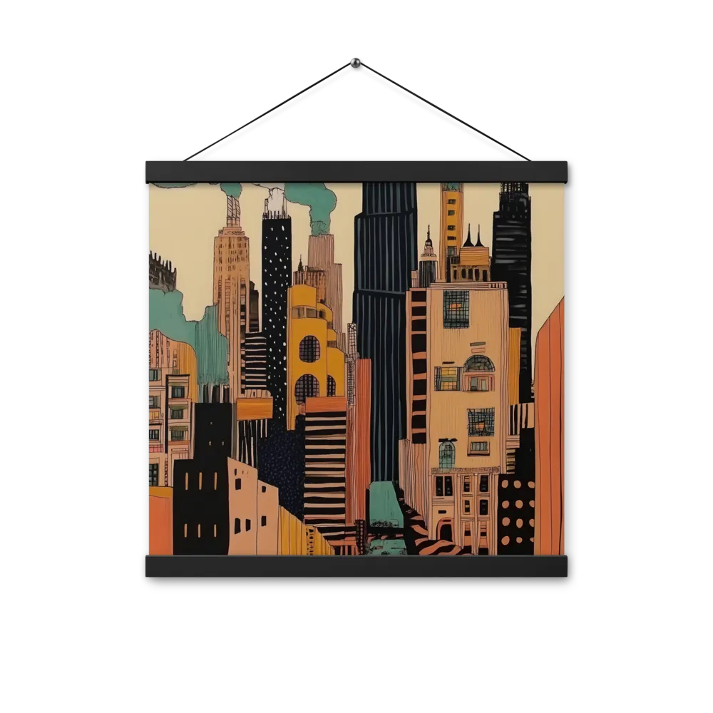 Urban Symphony in Ink | Poster With Black Wood Hanger | 16″×16″