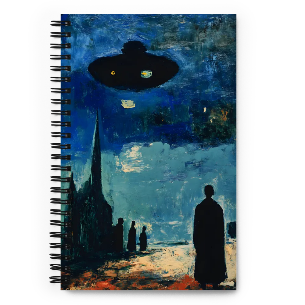 Enigmatic Encounter: A Surrealist UFO Landscape | Spiral Notebook