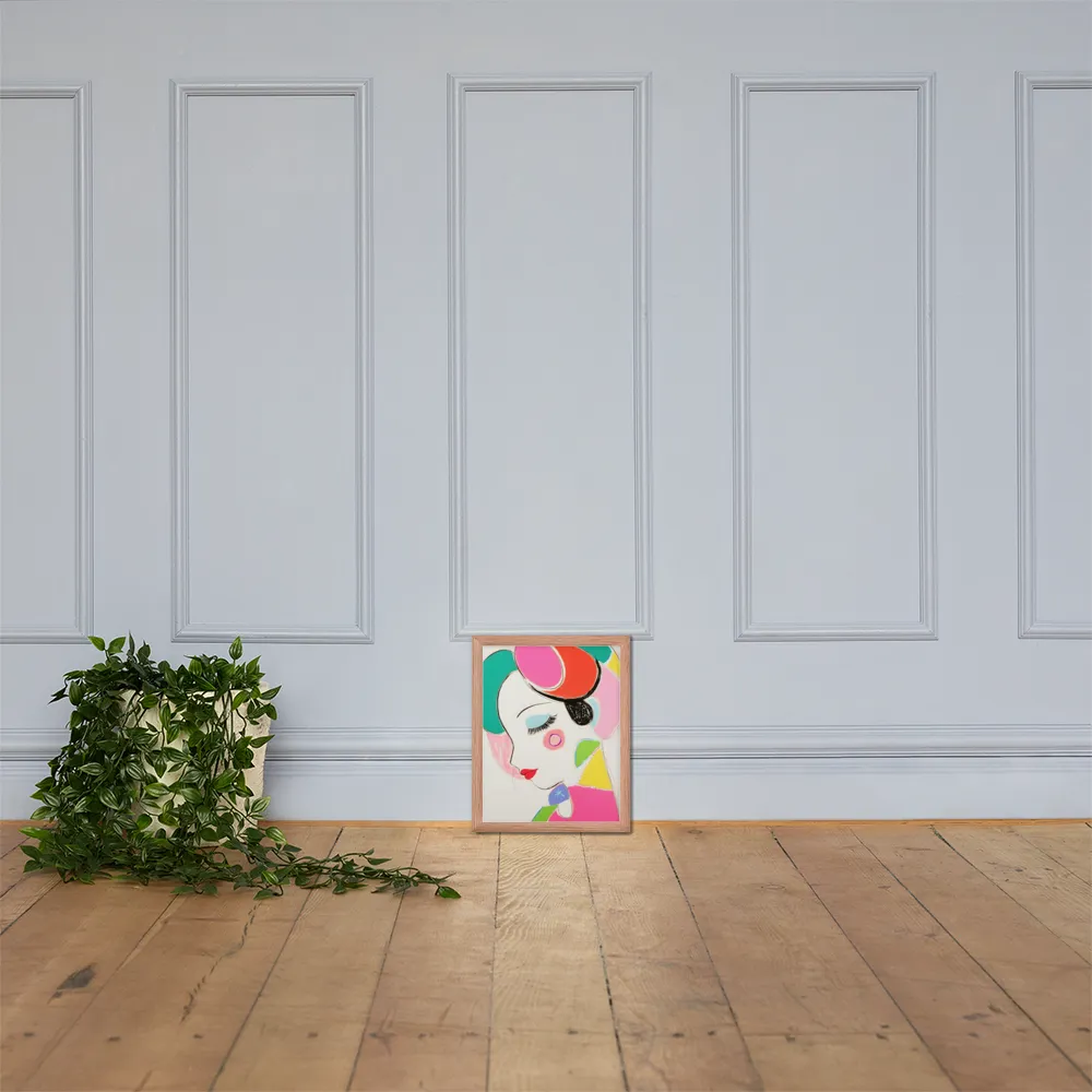 Whimsical Portrait in Colorful Abstraction | Poster with Red oak Frame | 11″×14″