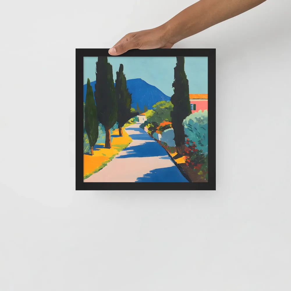 Sunlit Cypress Lane 
 Poster with Black Frame | 12″x 12″