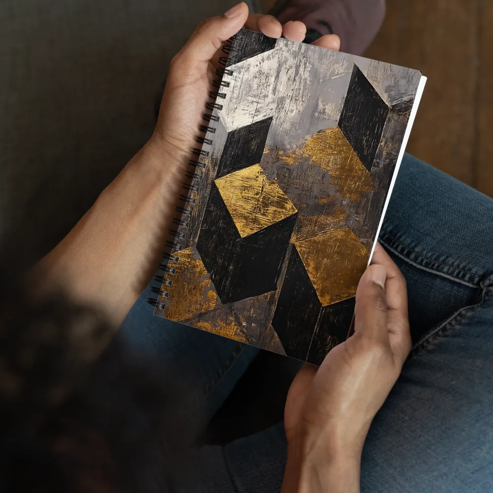 Geometric Harmony in Gold and Black | Spiral Notebook