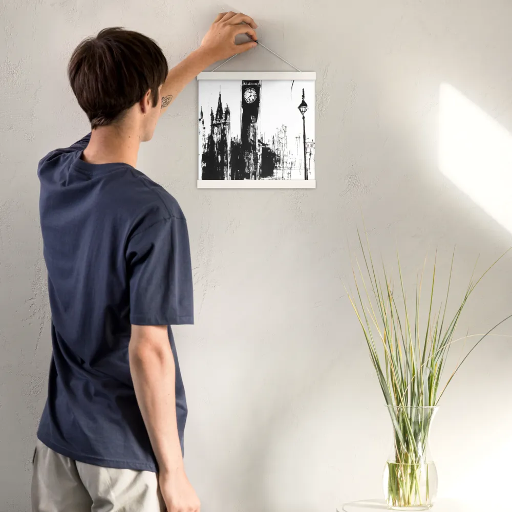 Clock Tower in Motion | Poster With White Wood Hanger | 12″×12″