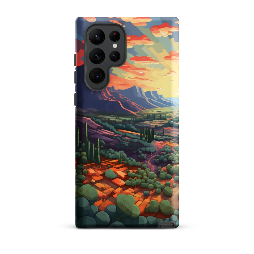 Sunset Over a Geometric Desert Valley