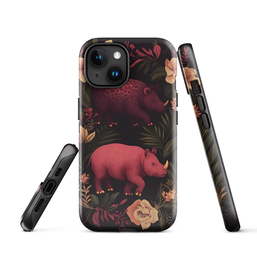 Rhinos in Floral Embrace