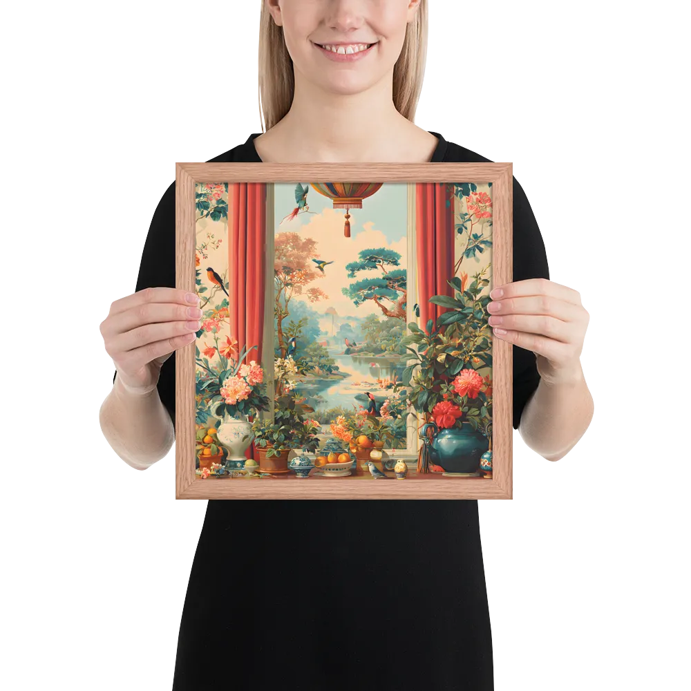 Window to the Garden 
 Poster with Red oak Frame | 12″x 12″