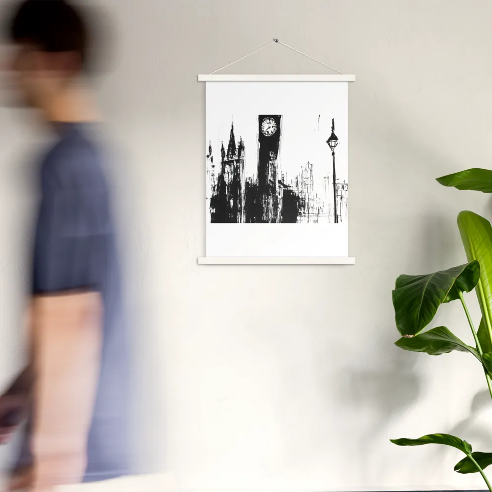 Clock Tower in Motion | Poster With White Wood Hanger | 18″×24″