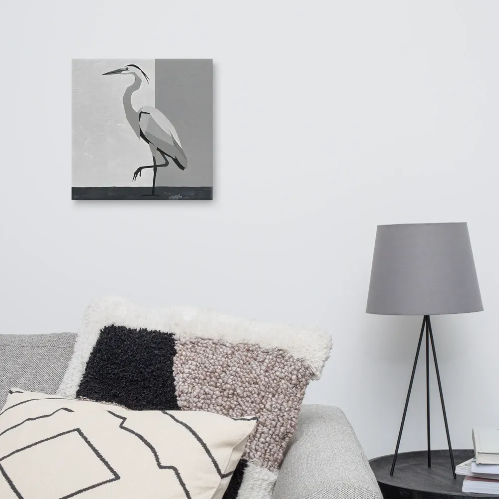 Grayscale Heron 
 Canvas | 16″x 16″