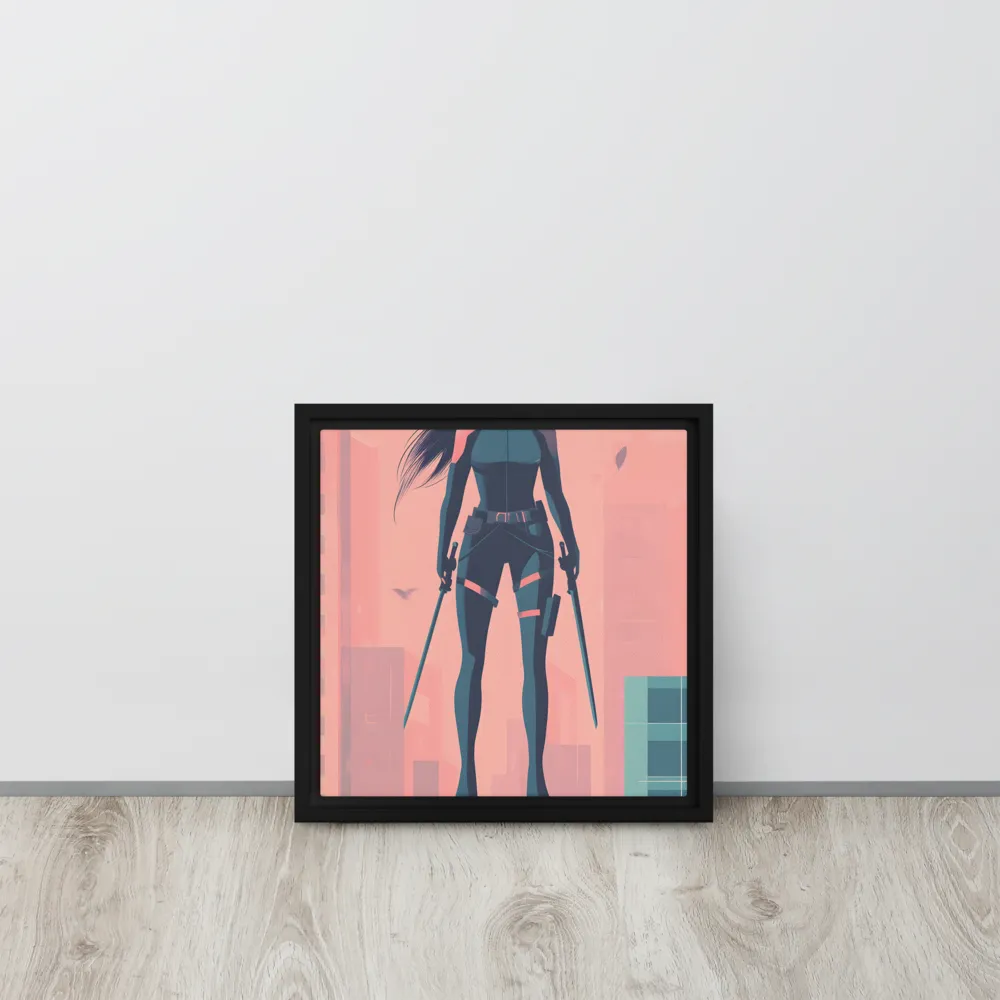 Urban Sentinel: A Warrior's Stand | Canvas with Black Frame | 12″×12″