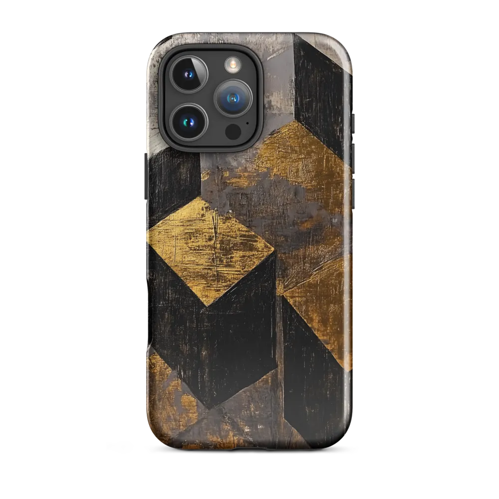 Geometric Harmony in Gold and Black | Phone Case |  16 Pro Max | Tough Case | Glossy