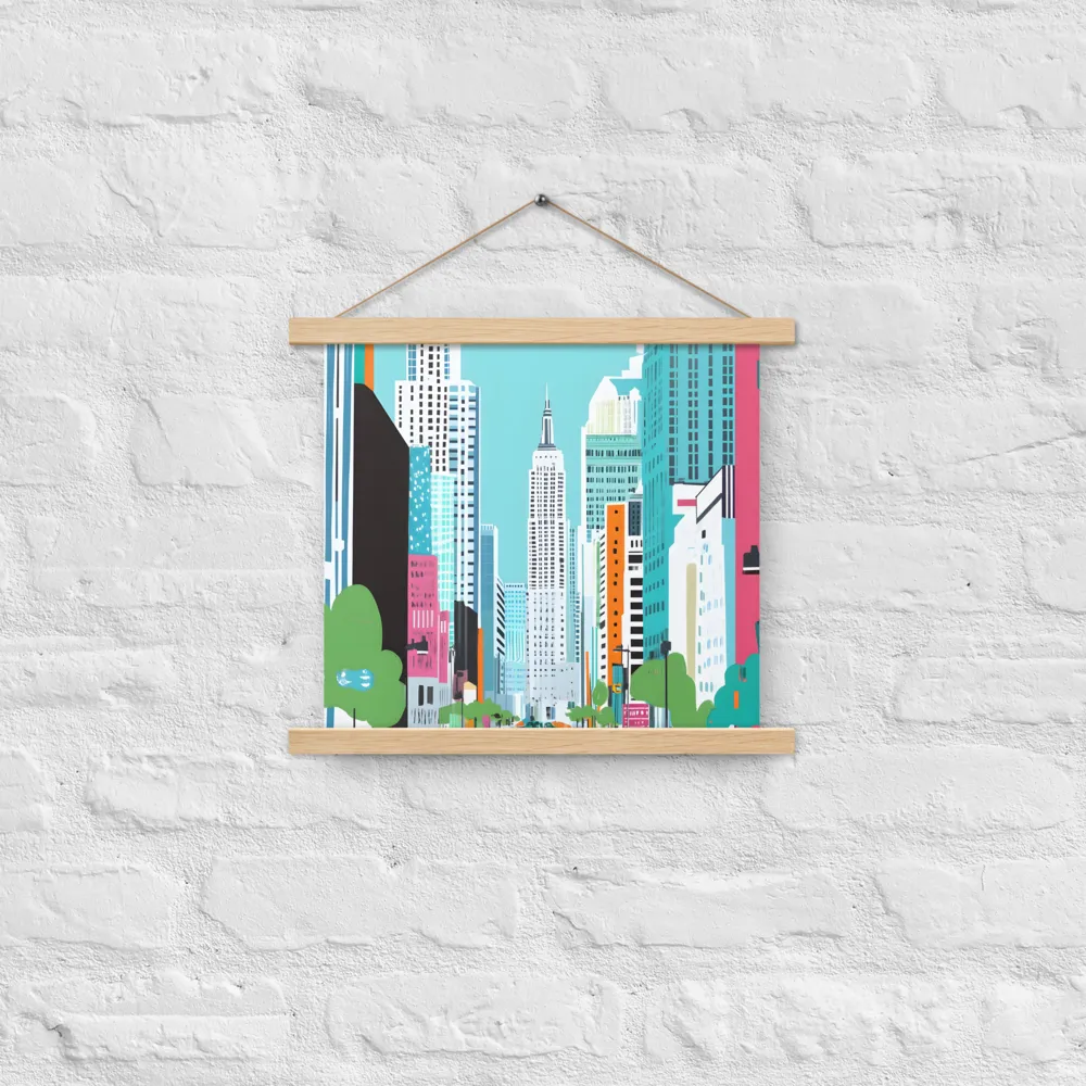 Urban Symphony: A Modern Cityscape | Poster With Oak Wood Hanger | 14″×14″