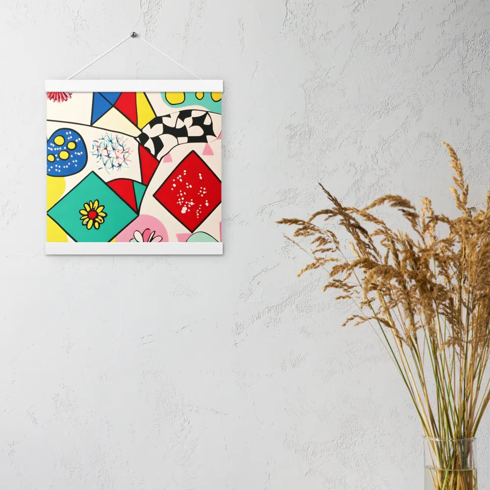 Joyful Geometry: A Playful Dance of Shapes and Colors | Poster With White Wood Hanger | 12″×12″