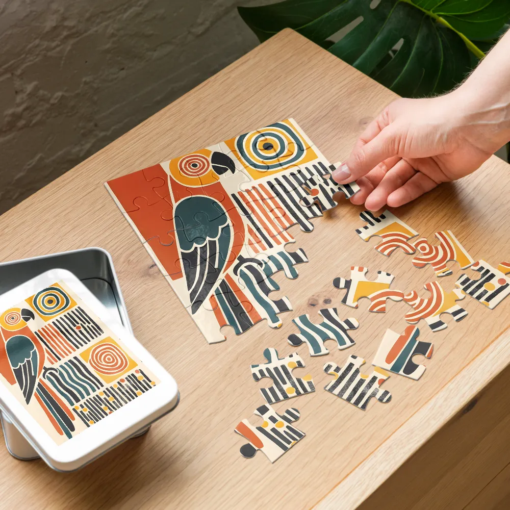 Geometric Parrot 
 Jigsaw Puzzle in Tin Box