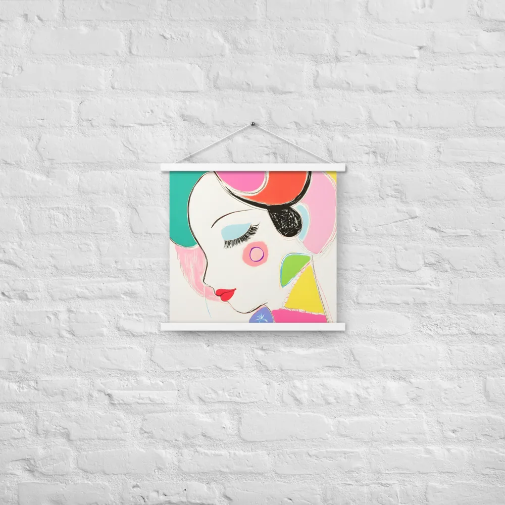 Whimsical Portrait in Colorful Abstraction | Poster With White Wood Hanger | 18″×18″