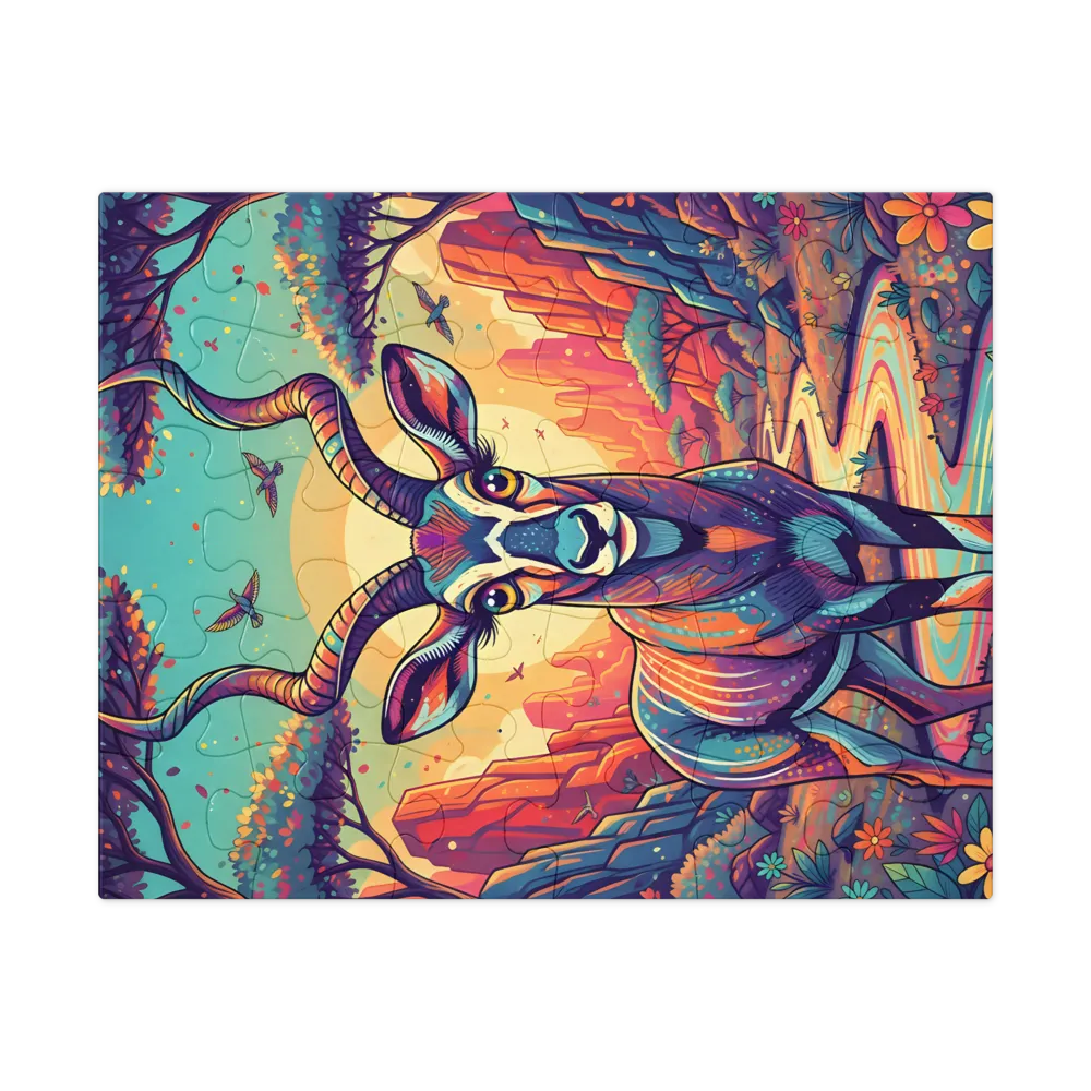 Turquoise Dawn — Horned Antelope 
 Jigsaw Puzzle in Tin Box