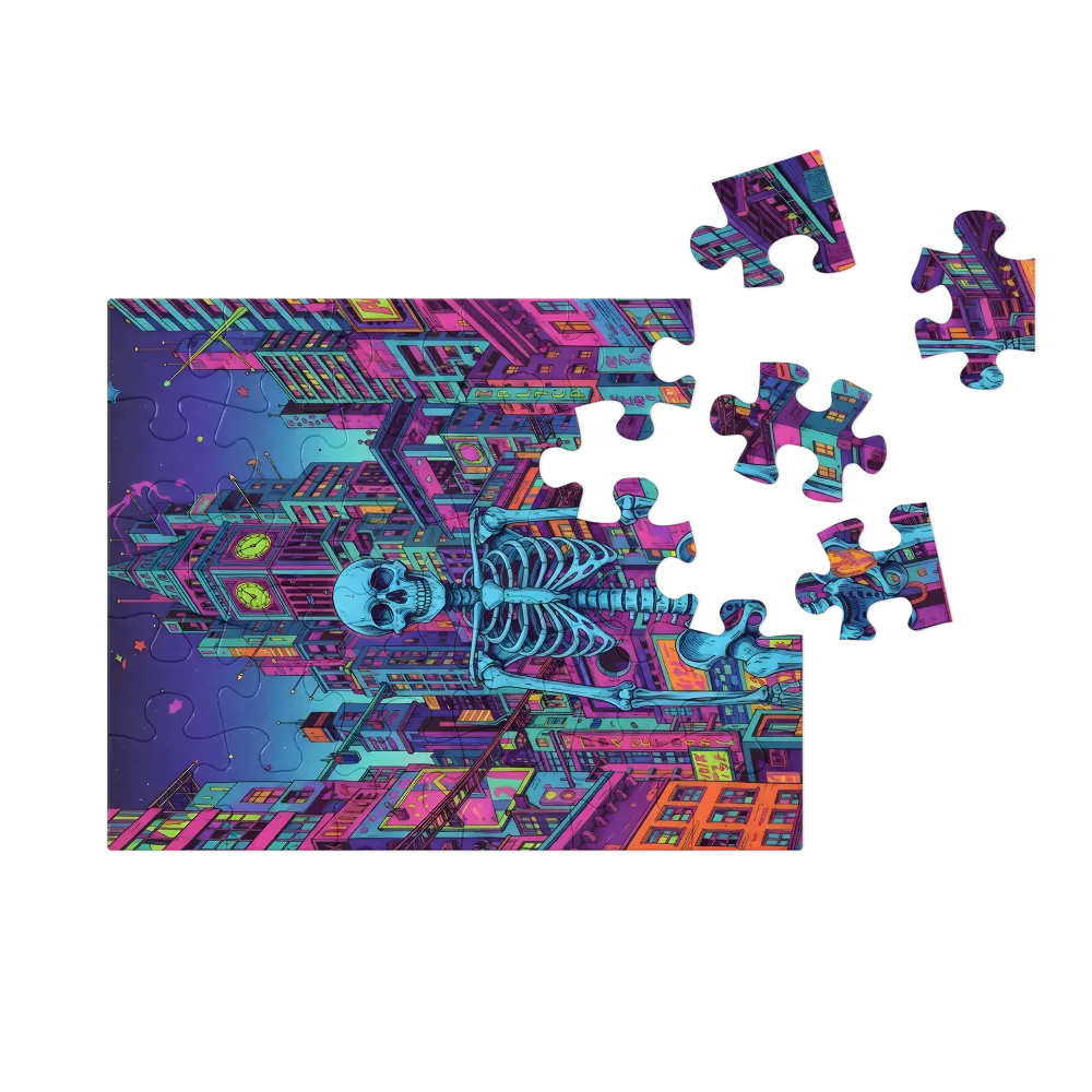 Neon City Skeleton 
 Jigsaw Puzzle in Tin Box