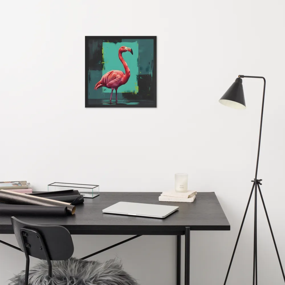 Teal Flamingo 
 Poster with Black Frame | 18″x 18″